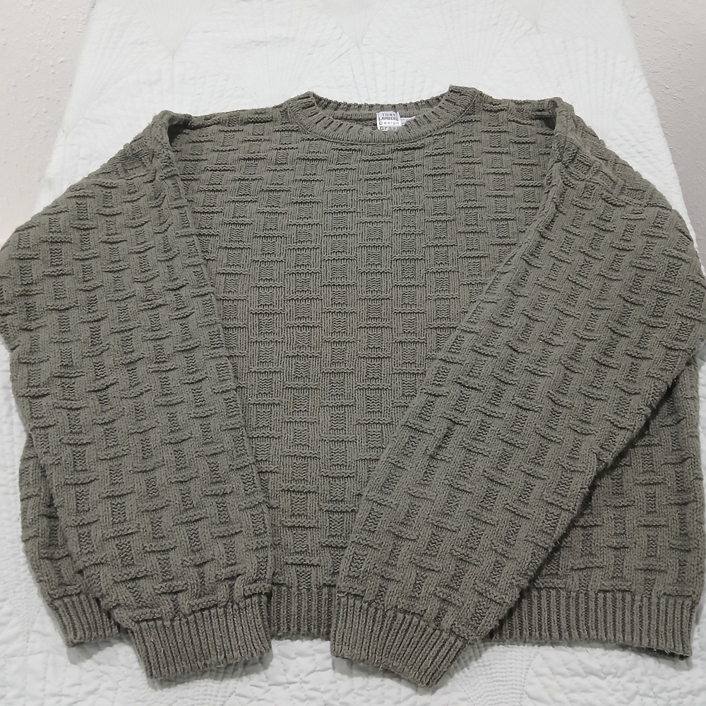 Men's Olive Textured Crewneck Sweater